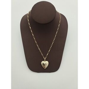J Crew Heart Locket Necklace Gold Tone Chain Link